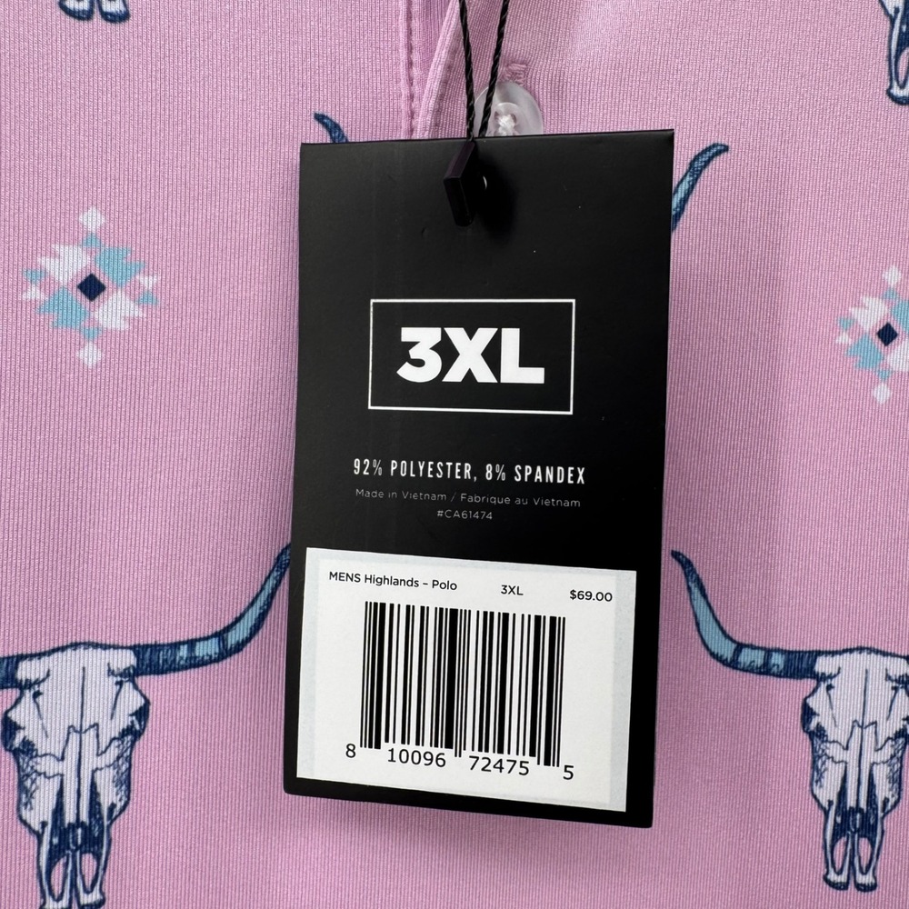Waggle Highlands Polo Mens 3XL Pink Longhorn Skull Southwestern Golf Shirt NWT - Picture 8 of 11